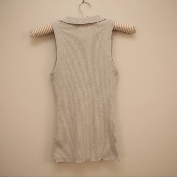 Cache Collared Zip Ribbed Tank Top - Cream - Picture 5 of 5